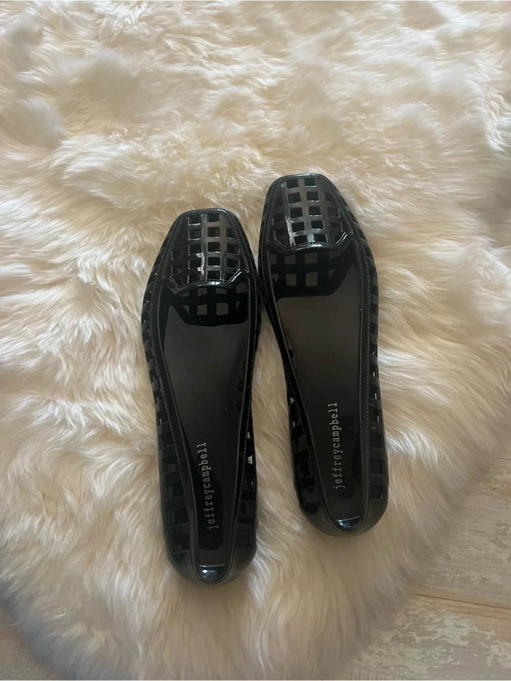 Jeffrey Campbell Black Patent Lattice Square-Toe Flats